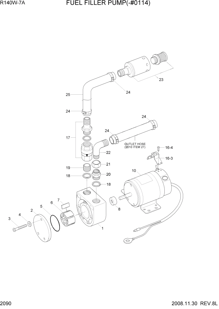 Схема запчастей Hyundai R140W7A - PAGE 2090 FUEL FILLER PUMP(-#0114) ЭЛЕКТРИЧЕСКАЯ СИСТЕМА