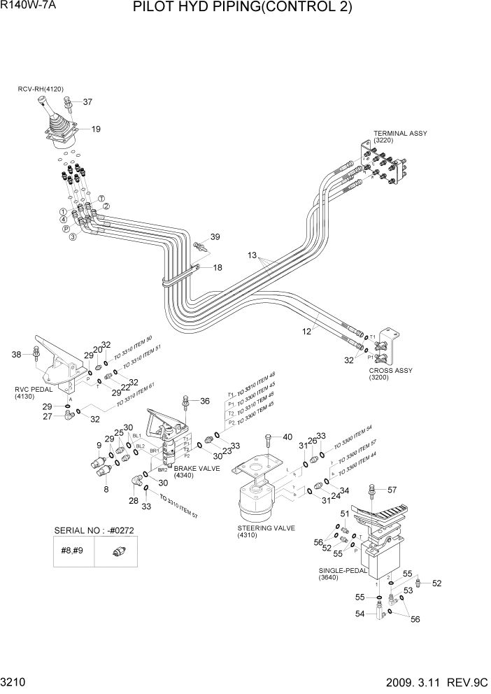 Схема запчастей Hyundai R140W7A - PAGE 3210 PILOT HYD PIPING(CONTROL 2) ГИДРАВЛИЧЕСКАЯ СИСТЕМА