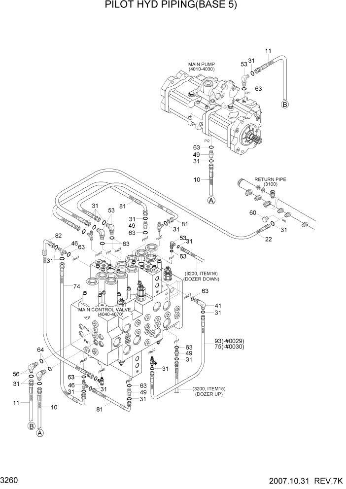 Схема запчастей Hyundai R140W7A - PAGE 3260 PILOT HYD PIPING(BASE 5) ГИДРАВЛИЧЕСКАЯ СИСТЕМА