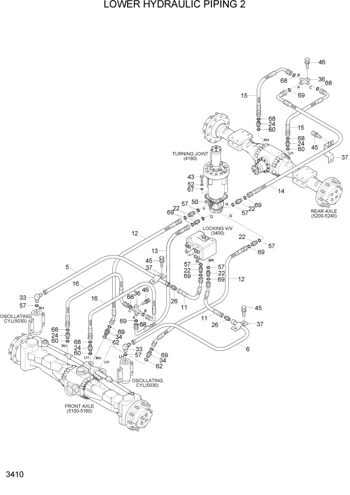 Схема запчастей Hyundai R140W7A - PAGE 3410 LOWER HYDRAULIC PIPING 2 ГИДРАВЛИЧЕСКАЯ СИСТЕМА