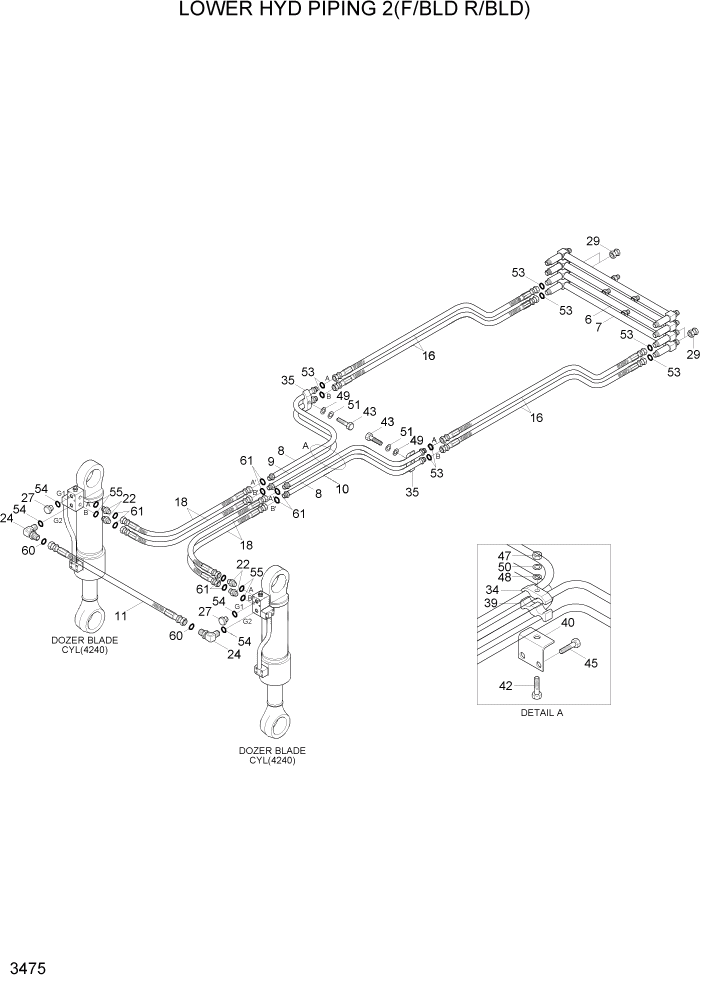Схема запчастей Hyundai R140W7A - PAGE 3475 LOWER HYD PIPING 2(F/BLD R/BLD) ГИДРАВЛИЧЕСКАЯ СИСТЕМА