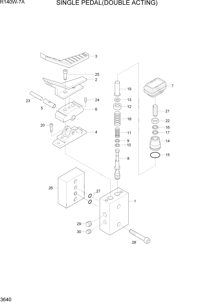 Схема запчастей Hyundai R140W7A - PAGE 3640 SINGLE PEDAL(DOUBLE ACTING) ГИДРАВЛИЧЕСКАЯ СИСТЕМА