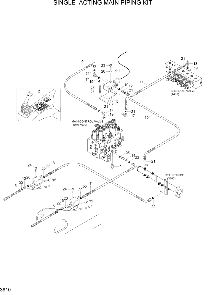 Схема запчастей Hyundai R140W7A - PAGE 3810 SINGLE ACTING MAIN PIPING KIT ГИДРАВЛИЧЕСКАЯ СИСТЕМА