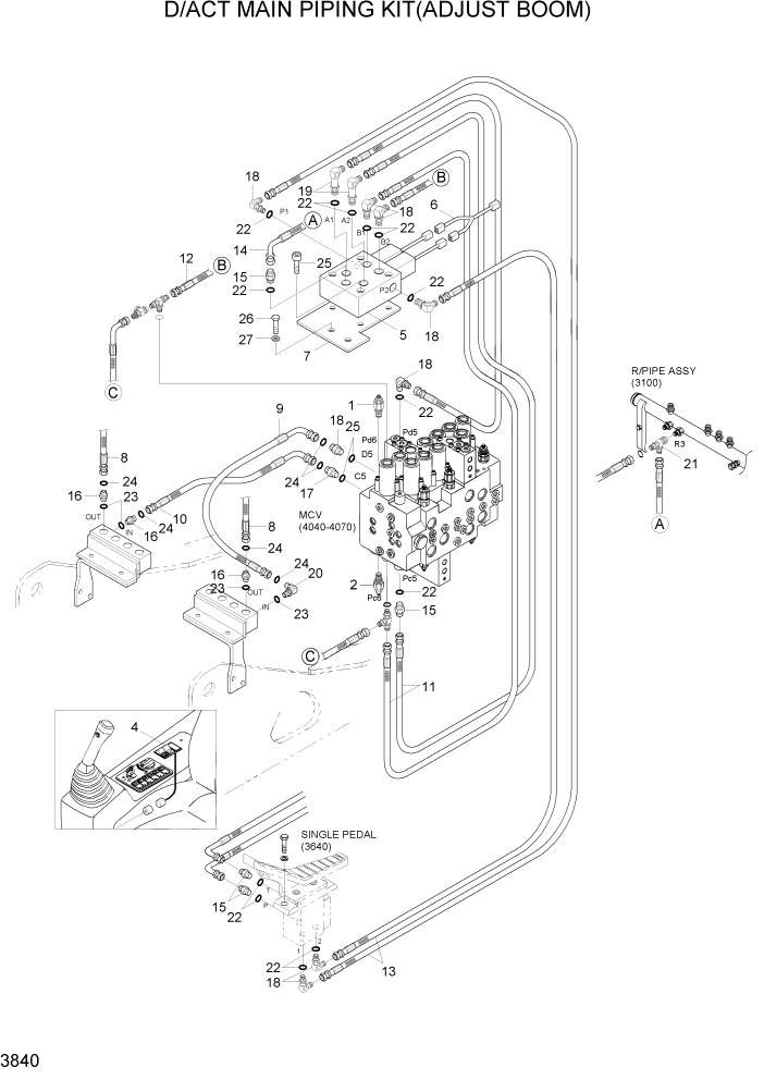 Схема запчастей Hyundai R140W7A - PAGE 3840 D/ACT MAIN PIPING KIT(ADJUST BM) ГИДРАВЛИЧЕСКАЯ СИСТЕМА