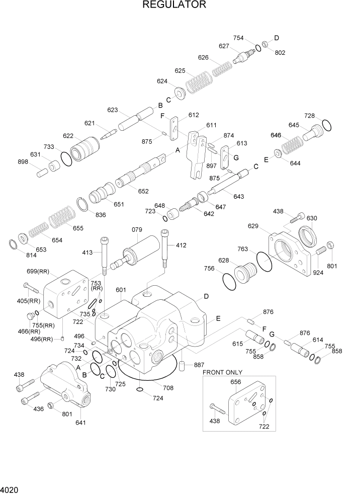 Схема запчастей Hyundai R140W7A - PAGE 4020 REGULATOR ГИДРАВЛИЧЕСКИЕ КОМПОНЕНТЫ