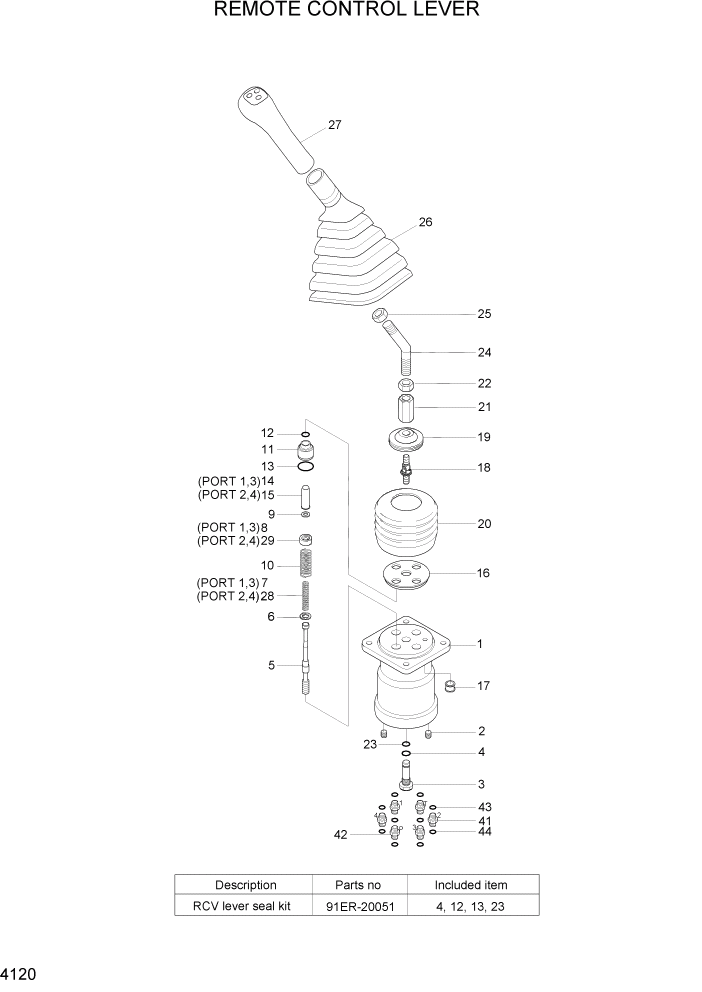 Схема запчастей Hyundai R140W7A - PAGE 4120 REMOTE CONTROL LEVER ГИДРАВЛИЧЕСКИЕ КОМПОНЕНТЫ