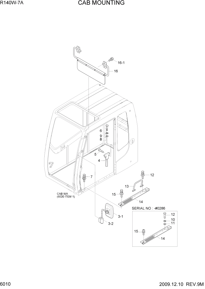 Схема запчастей Hyundai R140W7A - PAGE 6010 CAB MOUNTING СТРУКТУРА