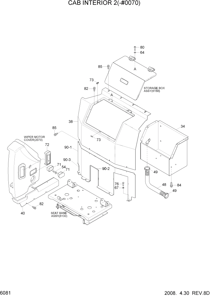 Схема запчастей Hyundai R140W7A - PAGE 6081 CAB INTERIOR 2(-#0070) СТРУКТУРА