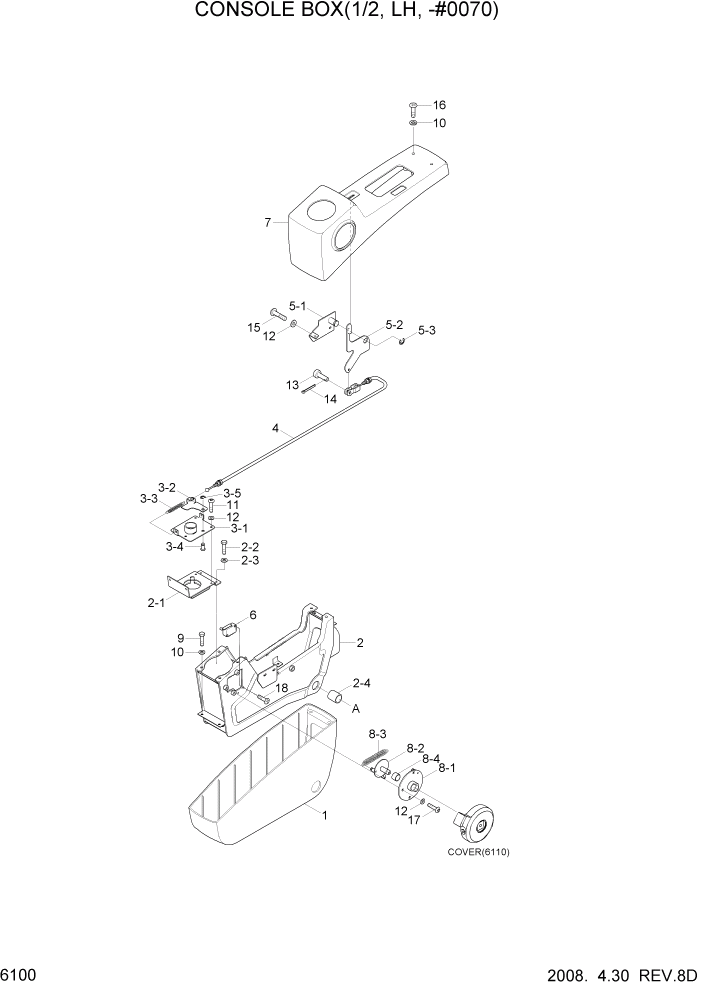 Схема запчастей Hyundai R140W7A - PAGE 6100 CONSOLE BOX(1/2, LH, -#0070) СТРУКТУРА