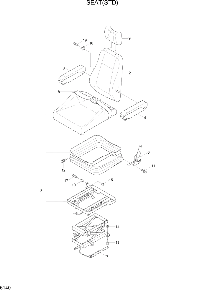 Схема запчастей Hyundai R140W7A - PAGE 6140 SEAT(STD) СТРУКТУРА