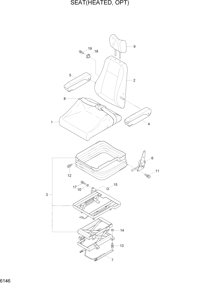 Схема запчастей Hyundai R140W7A - PAGE 6146 SEAT(HEATED, OPT) СТРУКТУРА