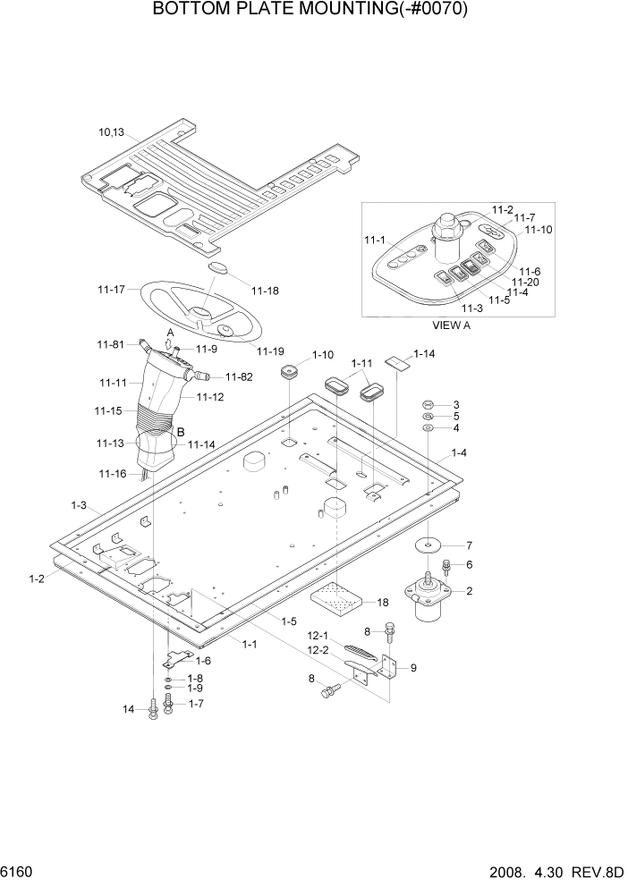 Схема запчастей Hyundai R140W7A - PAGE 6160 BOTTOM PLATE MOUNTING(-#0070) СТРУКТУРА