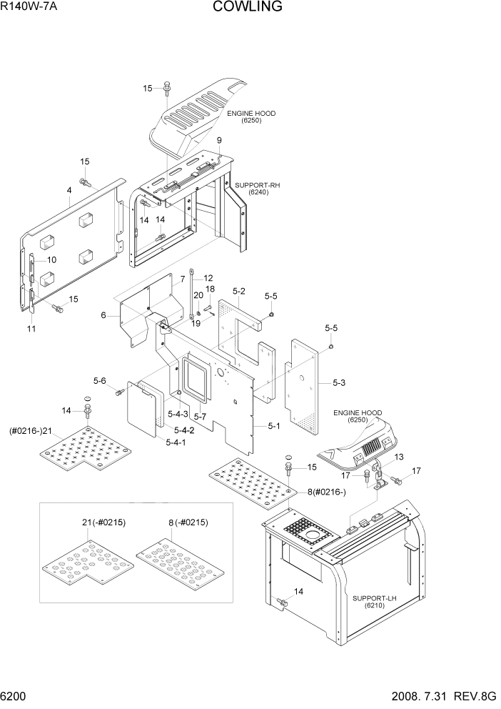 Схема запчастей Hyundai R140W7A - PAGE 6200 COWLING СТРУКТУРА