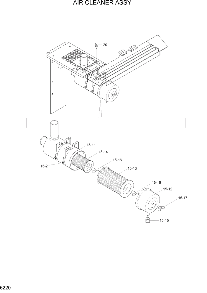 Схема запчастей Hyundai R140W7A - PAGE 6220 AIR CLEANER ASSY СТРУКТУРА