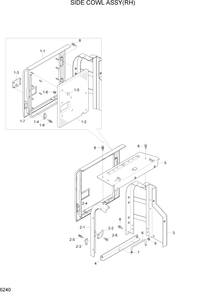 Схема запчастей Hyundai R140W7A - PAGE 6240 SIDE COWL ASSY(RH) СТРУКТУРА