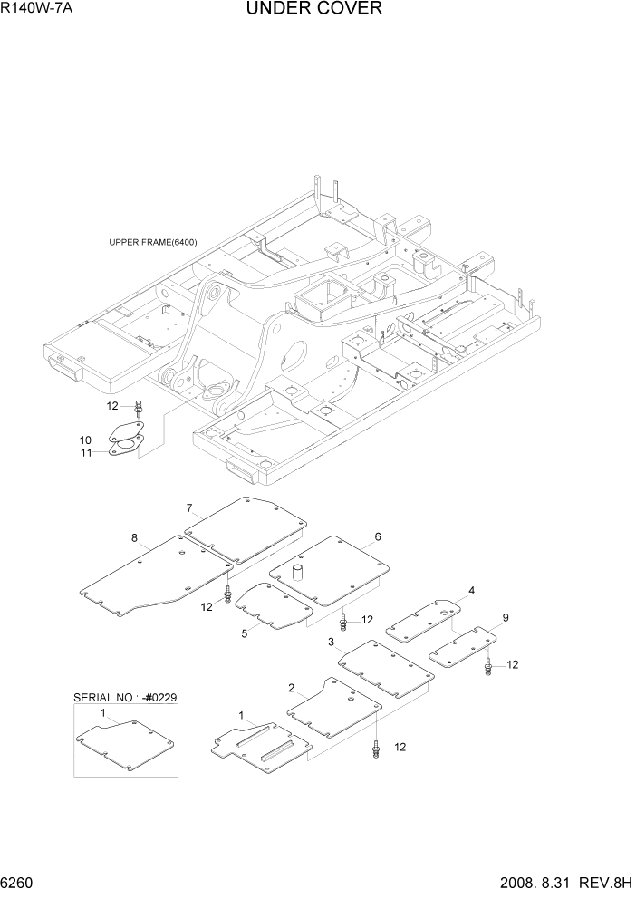 Схема запчастей Hyundai R140W7A - PAGE 6260 UNDER COVER СТРУКТУРА