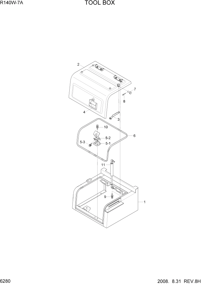 Схема запчастей Hyundai R140W7A - PAGE 6280 TOOL BOX СТРУКТУРА