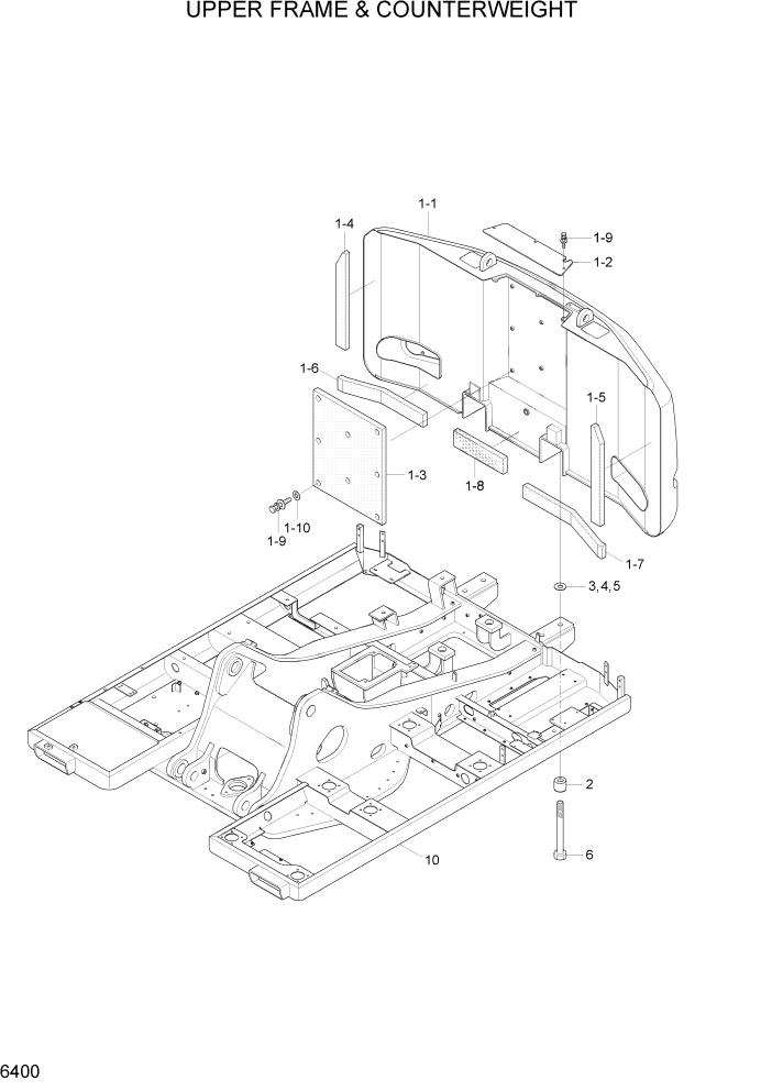 Схема запчастей Hyundai R140W7A - PAGE 6400 UPPER FRAME & COUNTERWEIGHT СТРУКТУРА