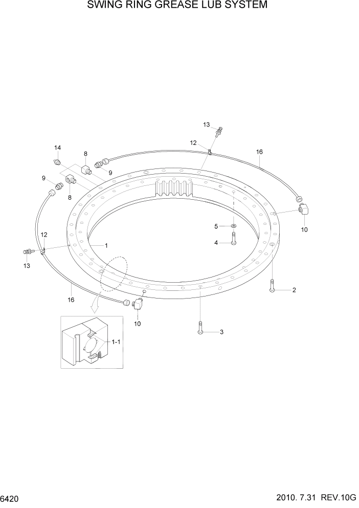 Схема запчастей Hyundai R140W7A - PAGE 6420 SWING RING GREASE LUB SYSTEM СТРУКТУРА