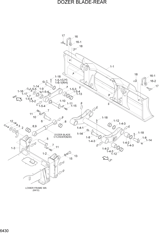 Схема запчастей Hyundai R140W7A - PAGE 6430 DOZER BLADE-REAR СТРУКТУРА