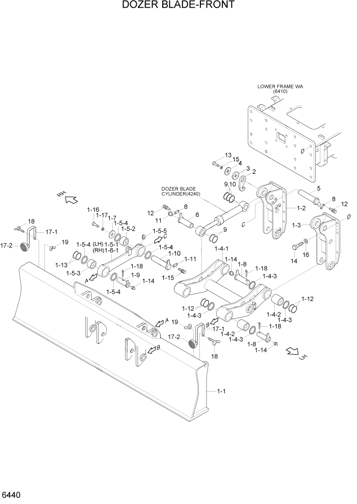 Схема запчастей Hyundai R140W7A - PAGE 6440 DOZER BLADE-FRONT СТРУКТУРА