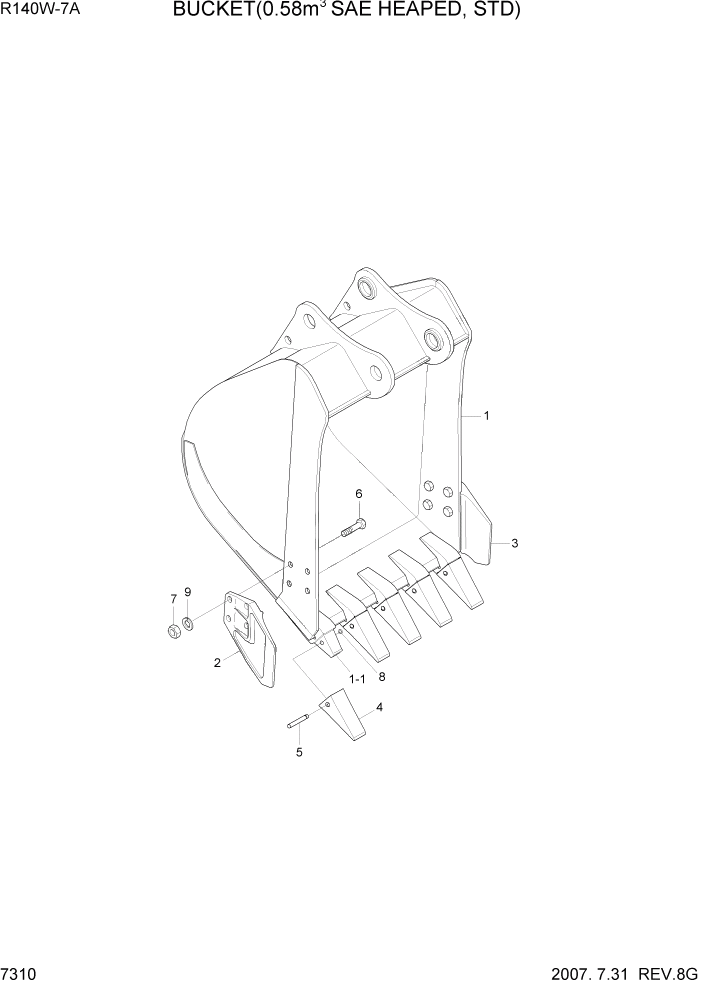 Схема запчастей Hyundai R140W7A - PAGE 7310 BUCKET(0.58M3 SAE HEAPED, STD) РАБОЧЕЕ ОБОРУДОВАНИЕ