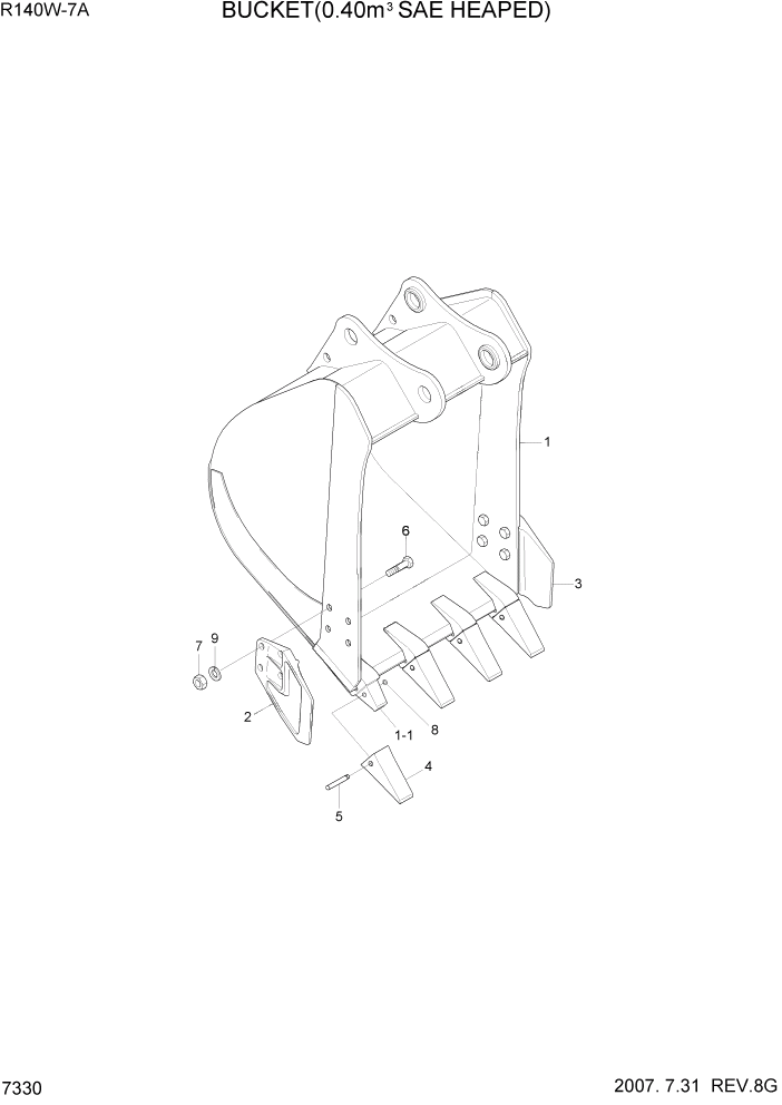 Схема запчастей Hyundai R140W7A - PAGE 7330 BUCKET(0.40M3 SAE HEAPED) РАБОЧЕЕ ОБОРУДОВАНИЕ