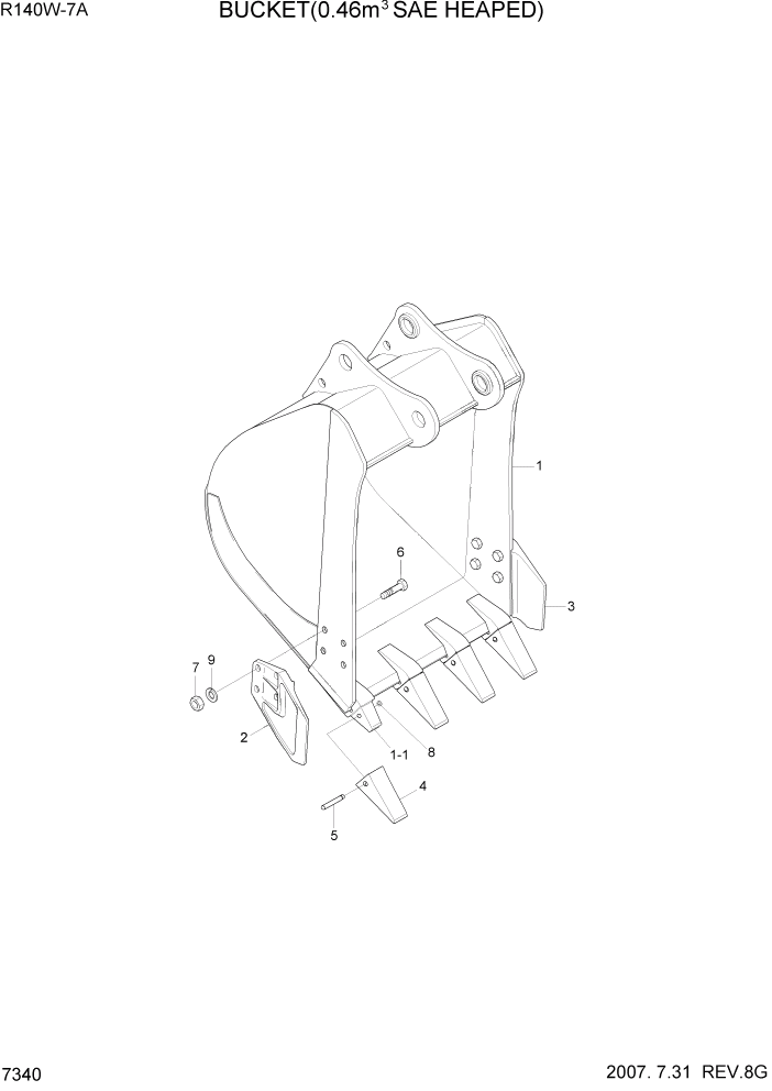 Схема запчастей Hyundai R140W7A - PAGE 7340 BUCKET(0.46M3 SAE HEAPED) РАБОЧЕЕ ОБОРУДОВАНИЕ