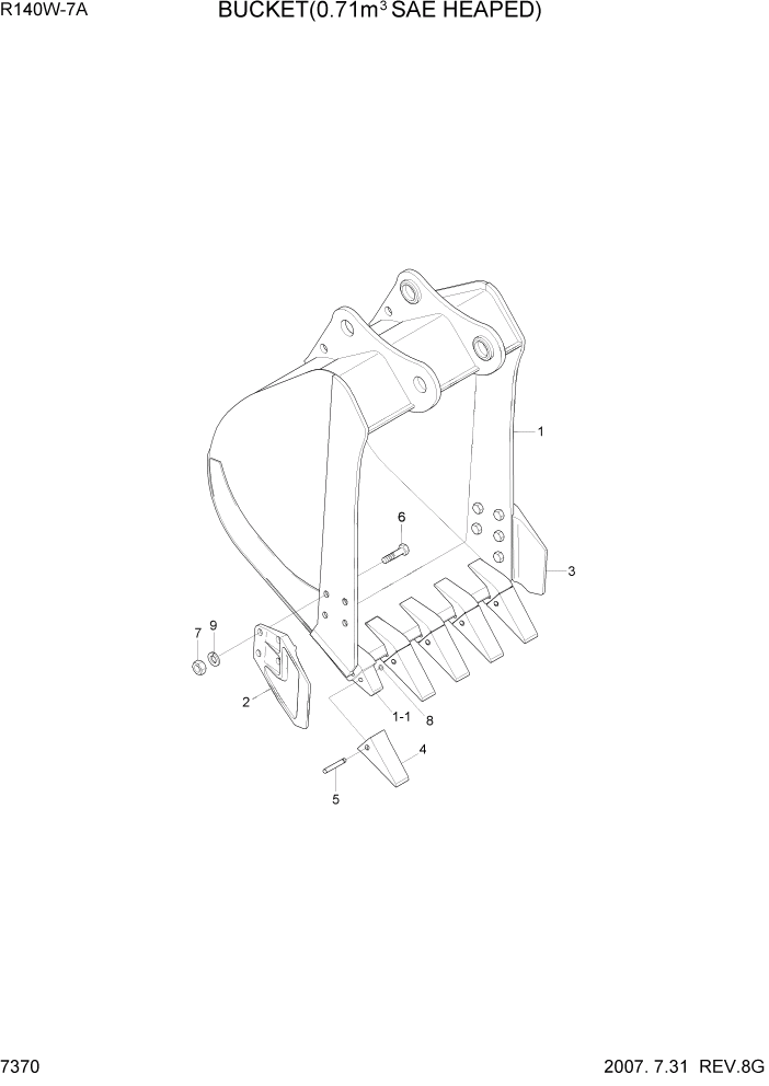 Схема запчастей Hyundai R140W7A - PAGE 7370 BUCKET(0.71M3 SAE HEAPED) РАБОЧЕЕ ОБОРУДОВАНИЕ