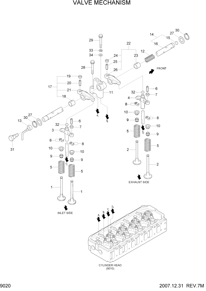 Схема запчастей Hyundai R140W7A - PAGE 9020 VALVE MECHANISM ДВИГАТЕЛЬ БАЗА