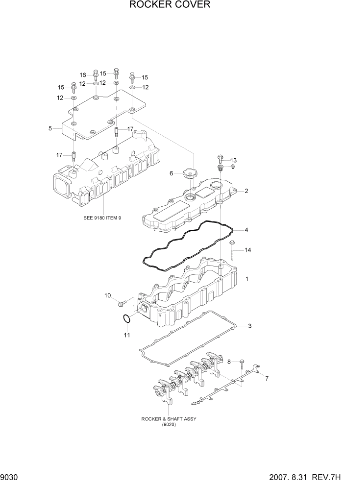 Схема запчастей Hyundai R140W7A - PAGE 9030 ROCKER COVER ДВИГАТЕЛЬ БАЗА