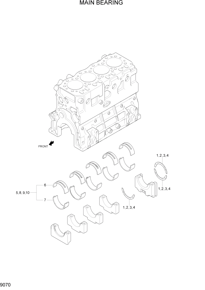 Схема запчастей Hyundai R140W7A - PAGE 9070 MAIN BEARING ДВИГАТЕЛЬ БАЗА