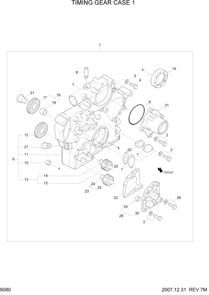 Схема запчастей Hyundai R140W7A - PAGE 9080 TIMING GEAR CASE 1 ДВИГАТЕЛЬ БАЗА