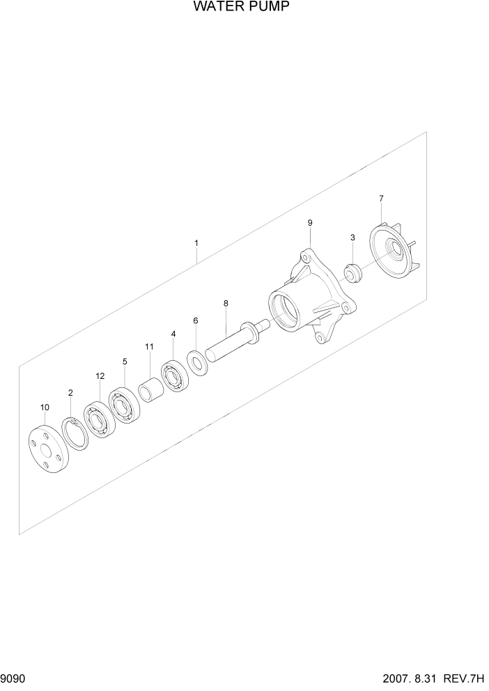 Схема запчастей Hyundai R140W7A - PAGE 9090 WATER PUMP ДВИГАТЕЛЬ БАЗА