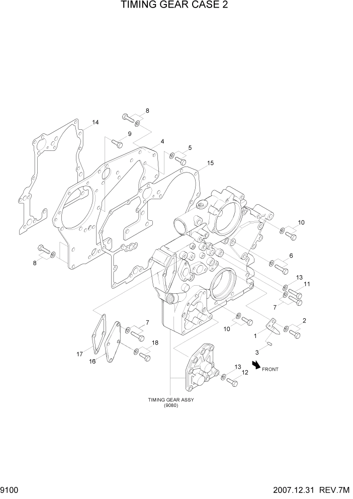 Схема запчастей Hyundai R140W7A - PAGE 9100 TIMING GEAR CASE 2 ДВИГАТЕЛЬ БАЗА