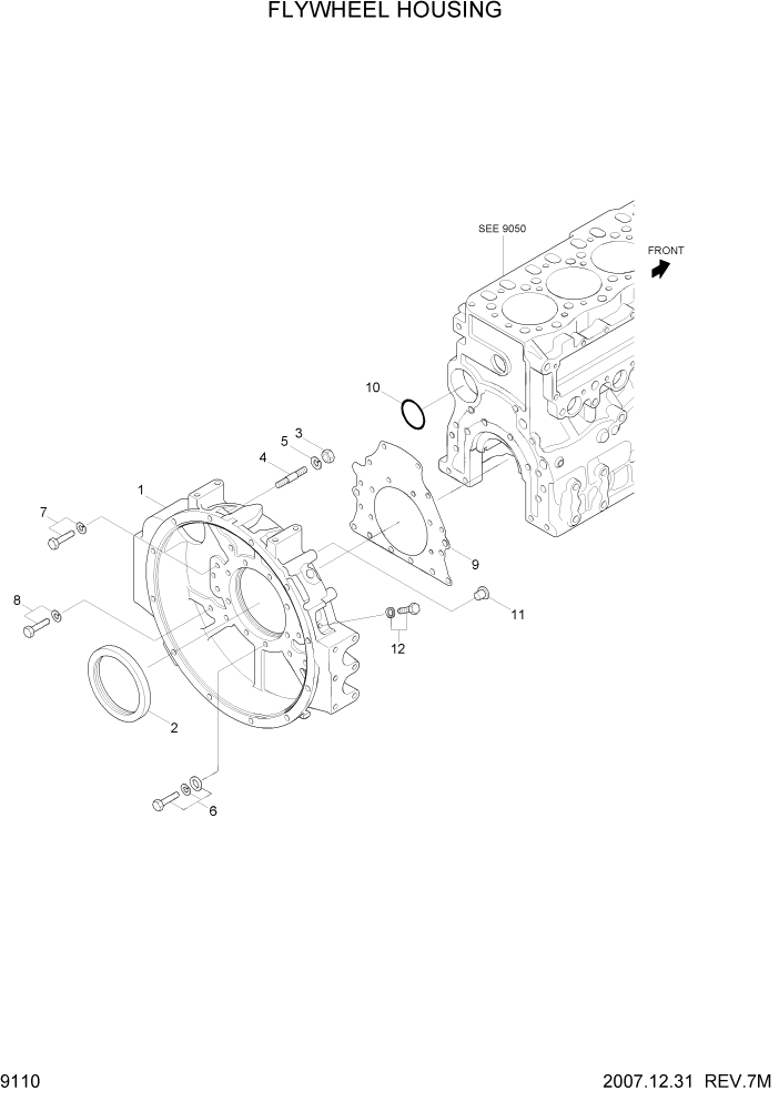 Схема запчастей Hyundai R140W7A - PAGE 9110 FLYWHEEL HOUSING ДВИГАТЕЛЬ БАЗА