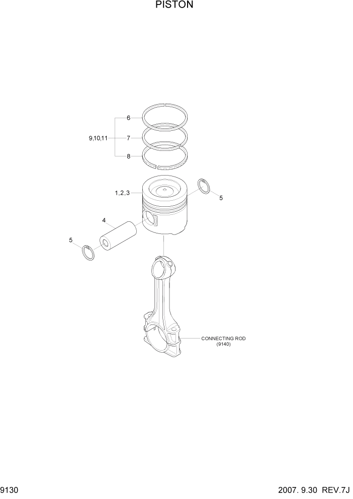 Схема запчастей Hyundai R140W7A - PAGE 9130 PISTON ДВИГАТЕЛЬ БАЗА