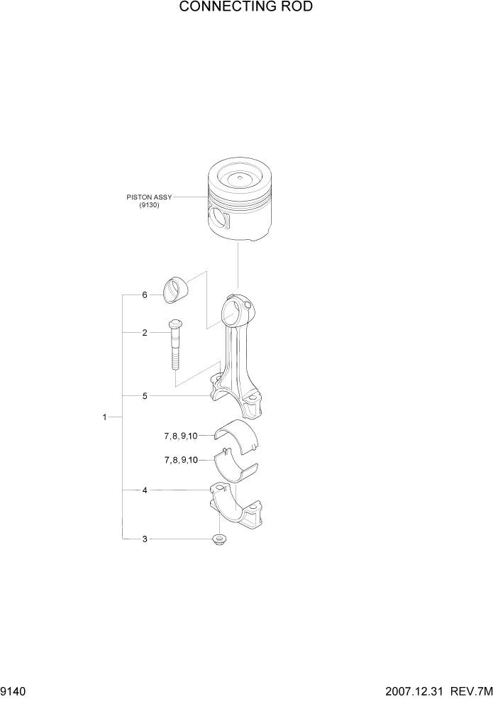 Схема запчастей Hyundai R140W7A - PAGE 9140 CONNECTING ROD ДВИГАТЕЛЬ БАЗА