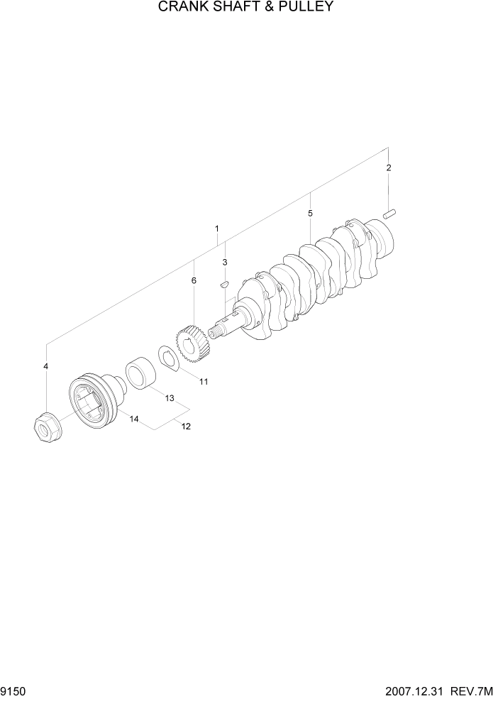 Схема запчастей Hyundai R140W7A - PAGE 9150 CRANKSHAFT & PULLEY ДВИГАТЕЛЬ БАЗА