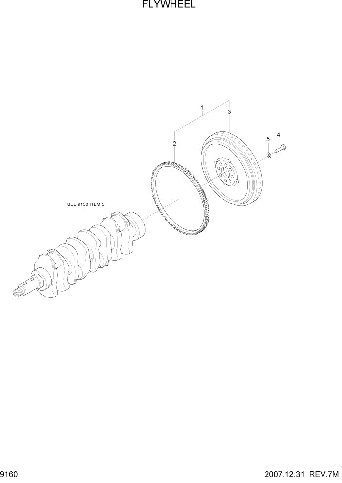 Схема запчастей Hyundai R140W7A - PAGE 9160 FLYWHEEL ДВИГАТЕЛЬ БАЗА