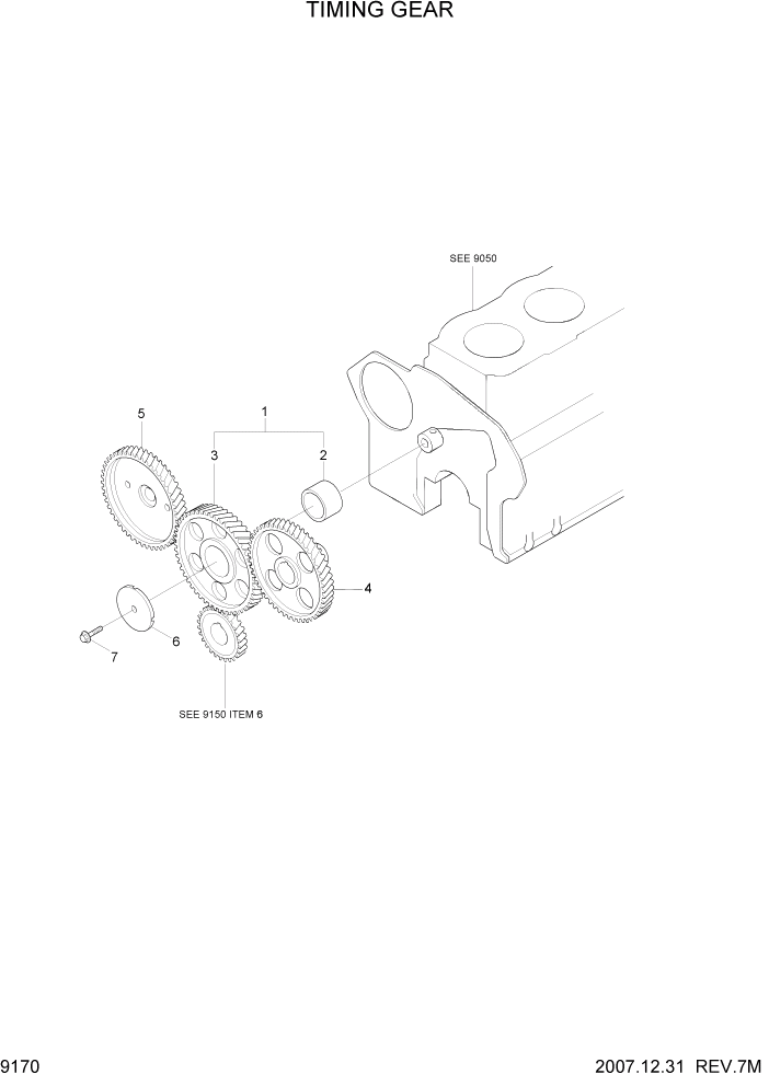 Схема запчастей Hyundai R140W7A - PAGE 9170 TIMING GEAR ДВИГАТЕЛЬ БАЗА