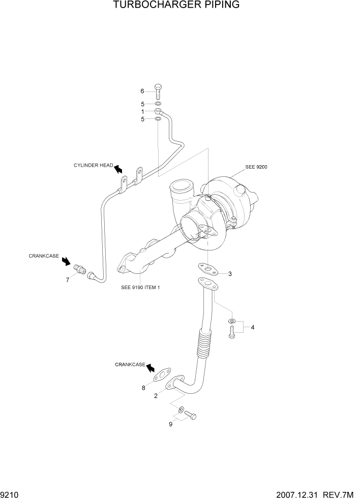 Схема запчастей Hyundai R140W7A - PAGE 9210 TURBOCHARGER PIPING ДВИГАТЕЛЬ БАЗА