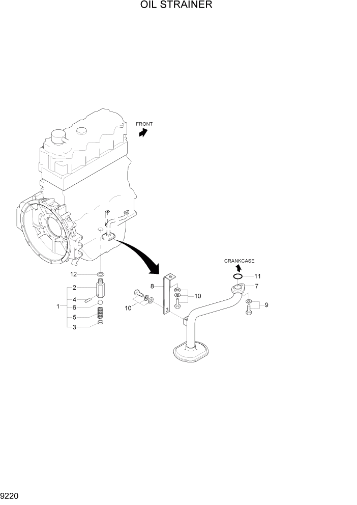 Схема запчастей Hyundai R140W7A - PAGE 9220 OIL STRAINER ДВИГАТЕЛЬ БАЗА