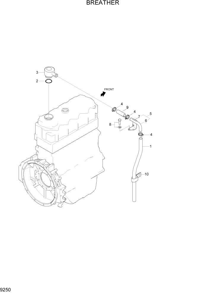 Схема запчастей Hyundai R140W7A - PAGE 9250 BREATHER ДВИГАТЕЛЬ БАЗА