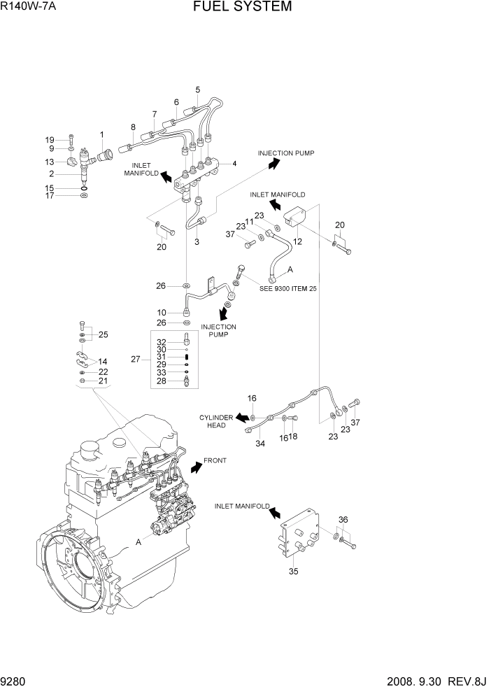 Схема запчастей Hyundai R140W7A - PAGE 9280 FUEL SYSTEM ДВИГАТЕЛЬ БАЗА