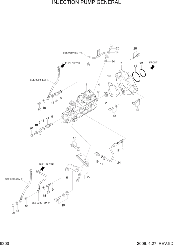 Схема запчастей Hyundai R140W7A - PAGE 9300 INJECTION PUMP GENERAL ДВИГАТЕЛЬ БАЗА