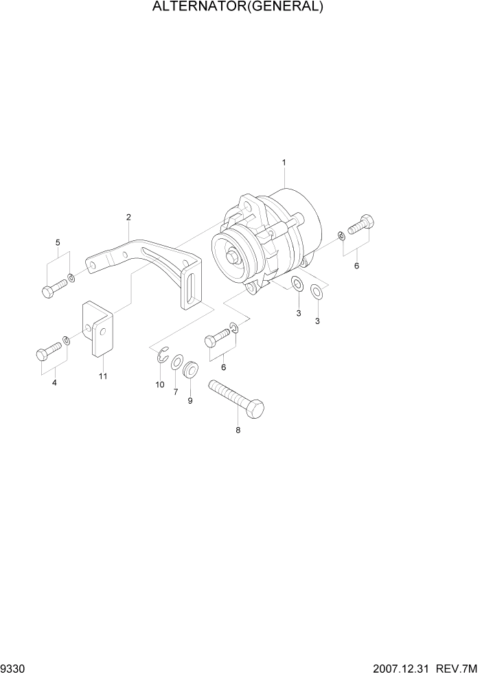 Схема запчастей Hyundai R140W7A - PAGE 9330 ALTERNATOR(GENERAL) ДВИГАТЕЛЬ БАЗА