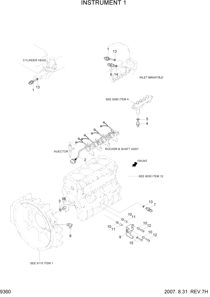 Схема запчастей Hyundai R140W7A - PAGE 9360 INSTRUMENT 1 ДВИГАТЕЛЬ БАЗА