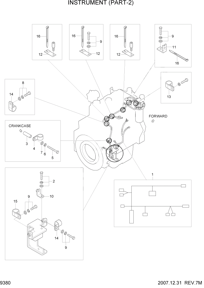 Схема запчастей Hyundai R140W7A - PAGE 9380 INSTRUMENT 2 ДВИГАТЕЛЬ БАЗА