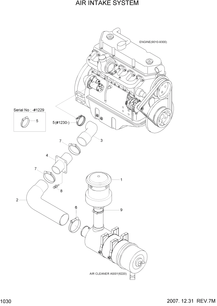 Схема запчастей Hyundai R170W7 - PAGE 1030 AIR INTAKE SYSTEM СИСТЕМА ДВИГАТЕЛЯ